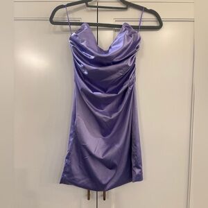 Chic Satin Strapless Mini Dress in Purple
